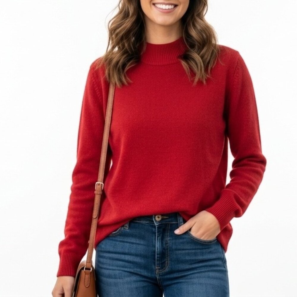 Dressbarn Womens Classic Mock Neck Pullover Sweater Women’s  S maroon/Crimson